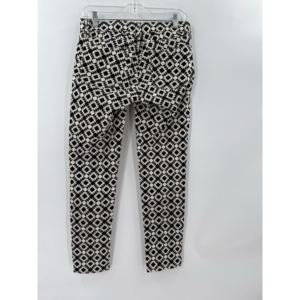 J Crew Size 26 Black/White Geometric Print Strech Jeans SkinnyLeg Cotton 30'x29"
